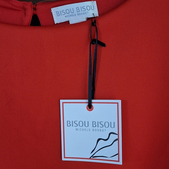 Bisou Bisou Michele Bohbot Red Peplum Blouse Top Nwt SZ Large - Picture 2 of 5